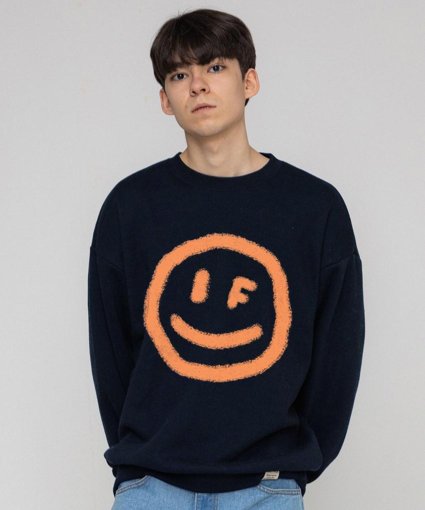 GRAVER [Unisex] Big Dot Smile Spray Sweatshirt_Navy