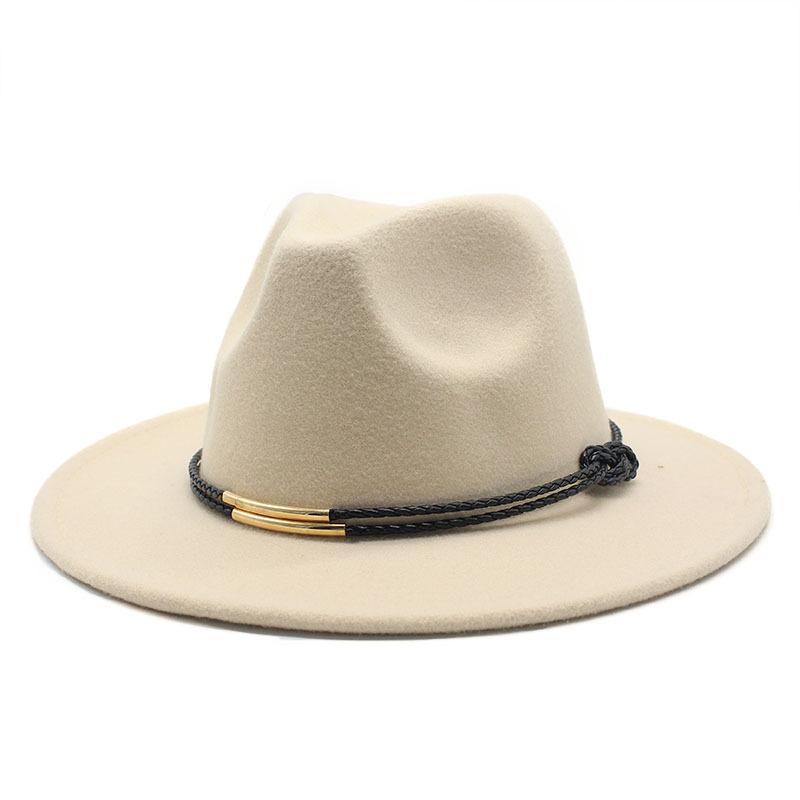 Hat Men'S And Women'S Jazz Hat Quarterly British Retro Belt White Top Hat Woolen Gentleman'S Hat