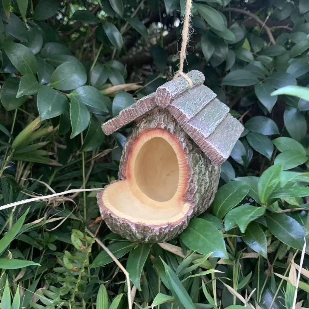 Resin Tree Stump Birdhouse & Feeder Garden Decoration