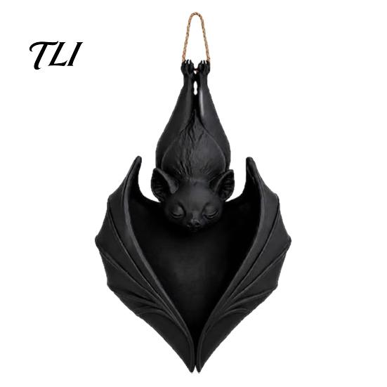 Gothic Style Plant Container Hanging Bat Pot, Resin Planter, Halloween Spooky Home Porch Planter for Trailing Vines, Artificial Plants, Indoor Outdoor