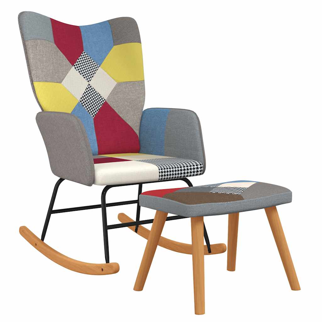 Vidaxl Fotel Bujany Z Podnóżkiem, Patchwork, Obity Tkaniną