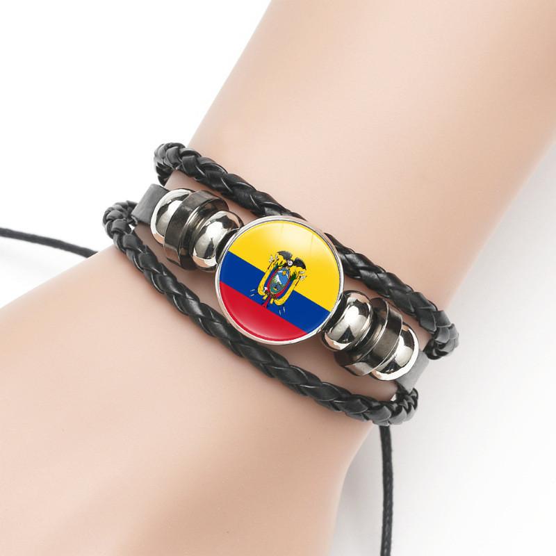 Unique South American Flag Time Gem Black Leather Multilayer Braided Bracelet
