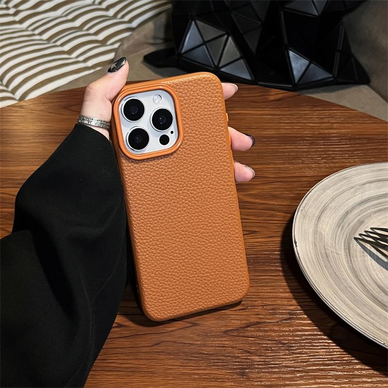 

Розкішний шкіряний чохол Lychee для iPhone 16 Pro Max 15 14 Plus 13 12 11 Pro TPU Drop protection Cover iPhone 11 Pro коричневий