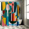 Abstract Colorful Art Shower Curtain Modern Watercolor Design For Bathroom Decorations – Vivid Geometric Shapes In Yellow, Blue,