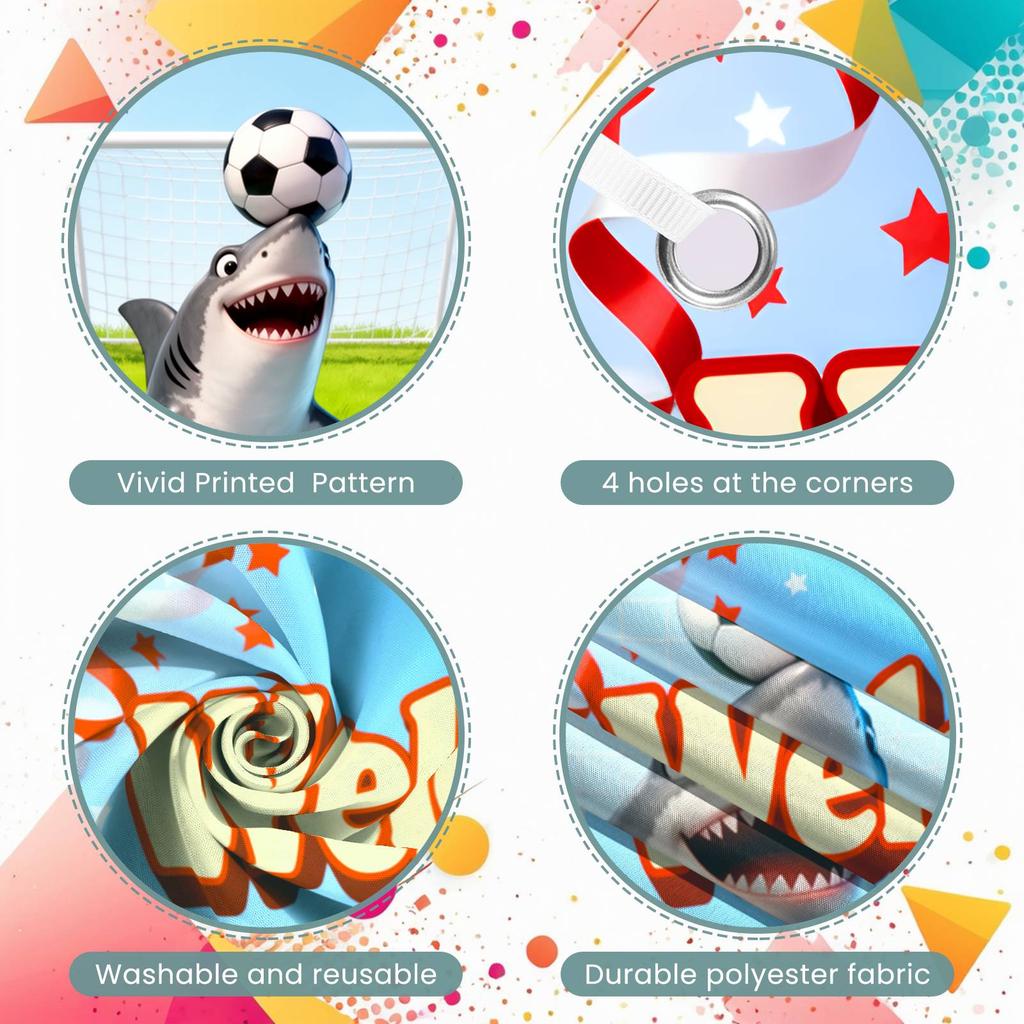 Welcome Shark Soccer Door Cover Cartoon Festive Event Banner Welcome Shark Soccer Backdrop Water Splash Effect