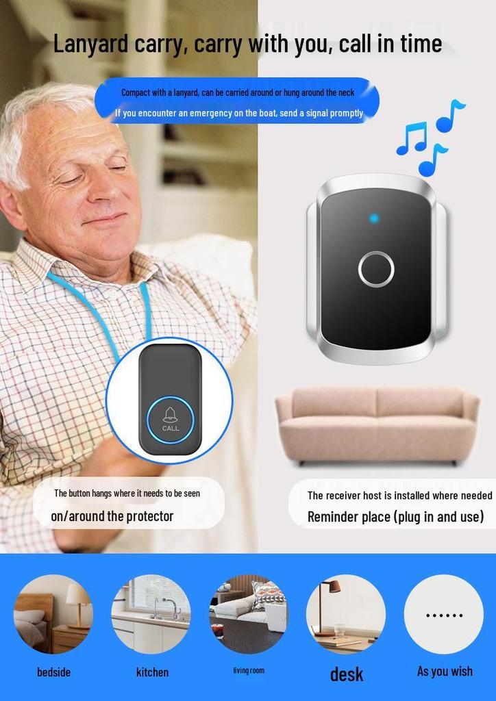 Elderly Care Waterproof Wireless Pager & Remote Doorbell Kit