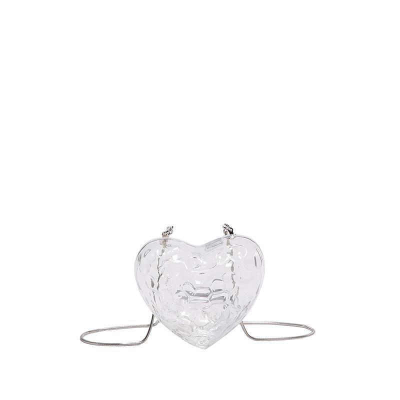 2024 Evening Clutch Bag Women Handbag Heart Shape Metal Clutches Fashion Chain Shoulder Crossbody Bag Luxury Lady Purse прозрачный