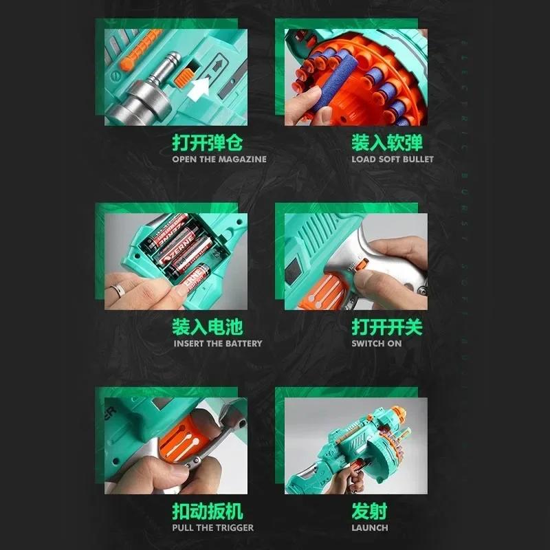 R Nerfs Gun Toy Children's Electric Continuous Shooting Gatling Suction Cup Soft Bullet BB Gun Juguetes for Kids Gift