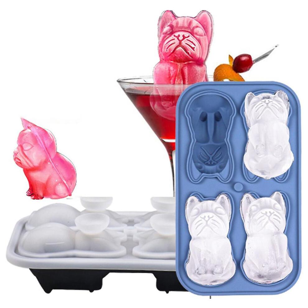 (Blue) Bulldog Ice Cube Tray Bulldog Shaped Ice Cube Mold Silicone Ice Cube Tray
