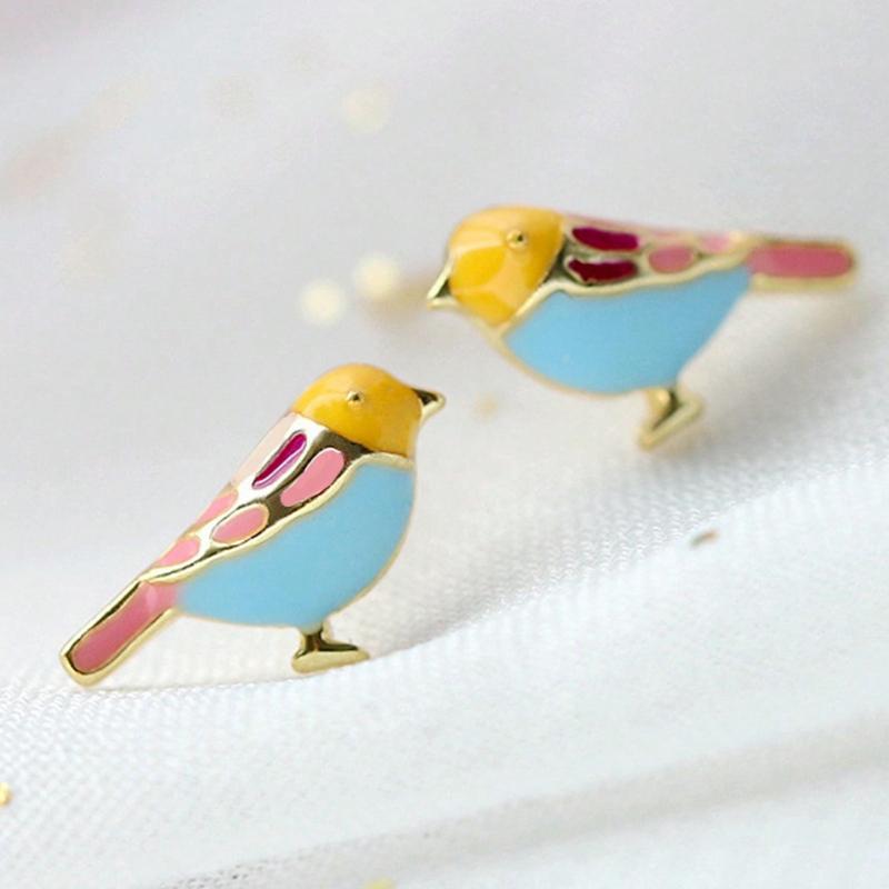 

Красочные эмалевые серьги-капли в виде милых птичек, освежающий дизайн, высококлассные серьги для женщин one-size