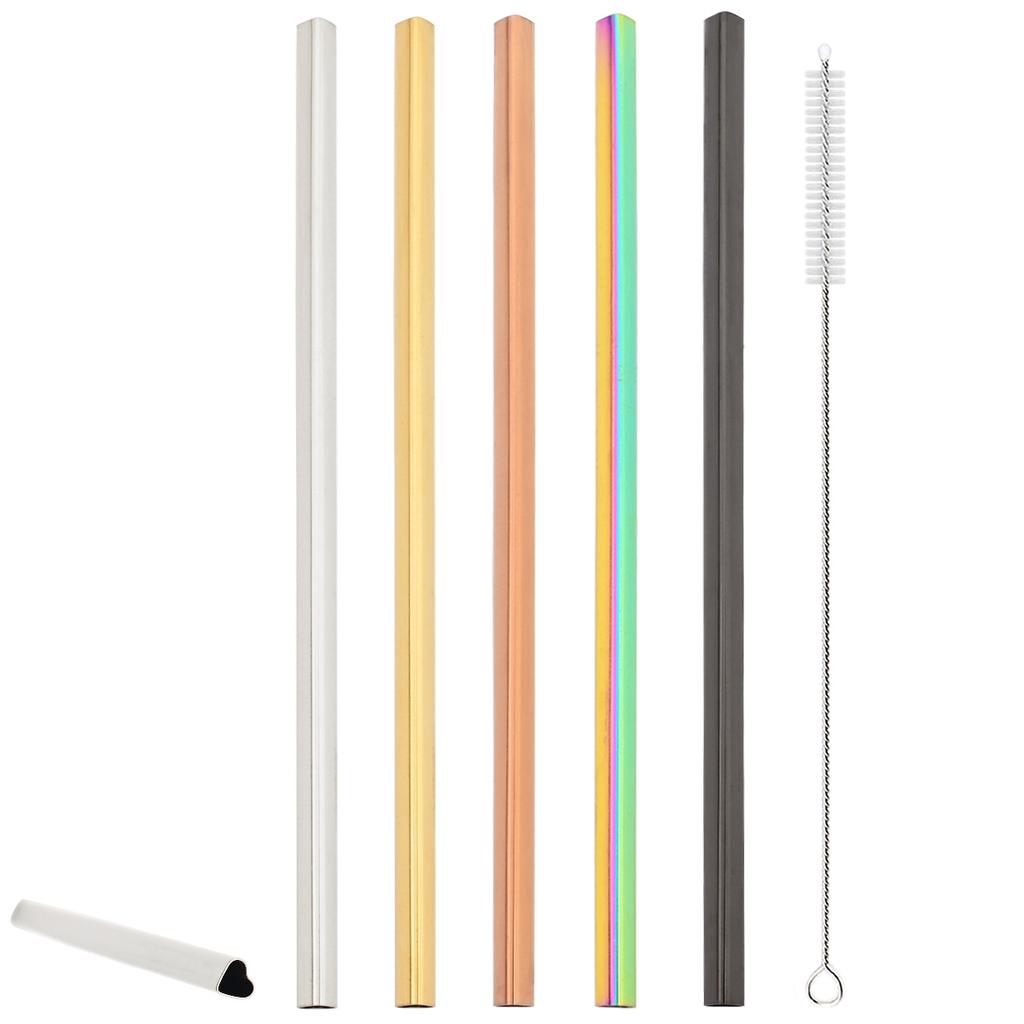 5pcs Heart-shaped Straight Drinking Straw Stainless Steel Straw Set Fruit Juice Milkshake Cocktail Tea Straws Bar Accessories