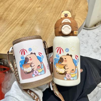 Cartoon Niedliche Isolierbecher für Kinder für Mädchen Jungen Schule 316 Edelstahl Strohhalm Thermoskanne Mit Hitzebeständigen Becherhüllen 500ML