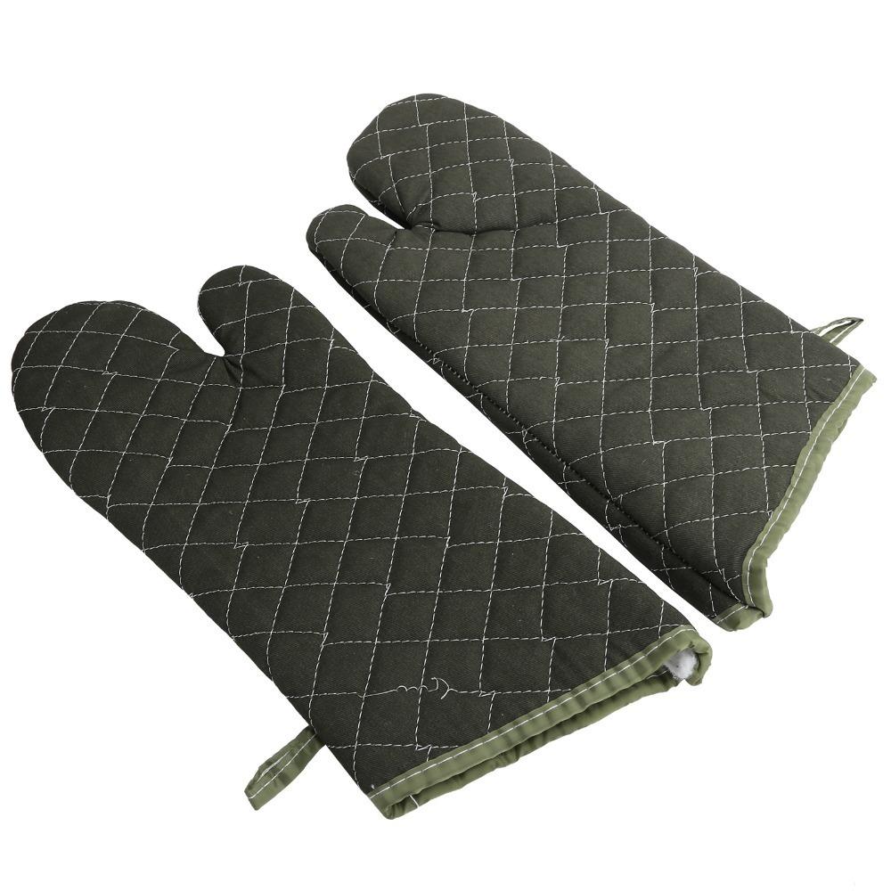 2PCS Canvas +Cotton Oven Mitt Extra Long Thickened Microwave Oven Glove Quilted Anti Scald Heat Insulation Glove