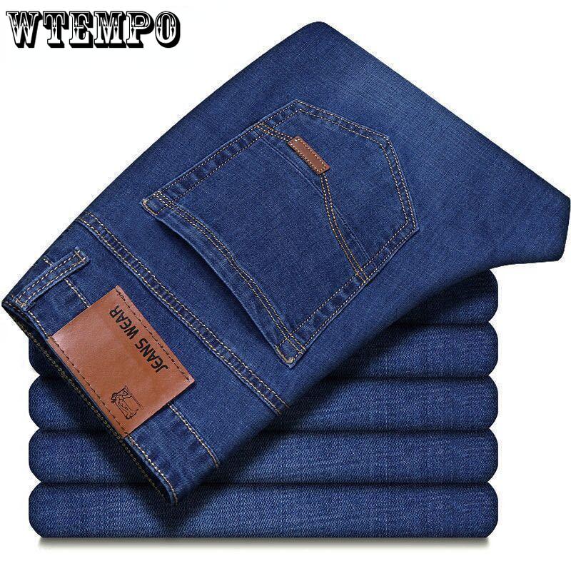 

Летние джинсы, мужские тонкие брюки прямого кроя, свободные эластичные мужские брюки