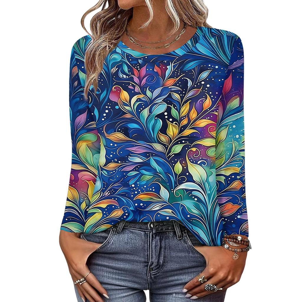 Long Sleeve Shirts For Women Cute Print Graphic Tees Blouses Casual Plus Size Basic Tops Pullover