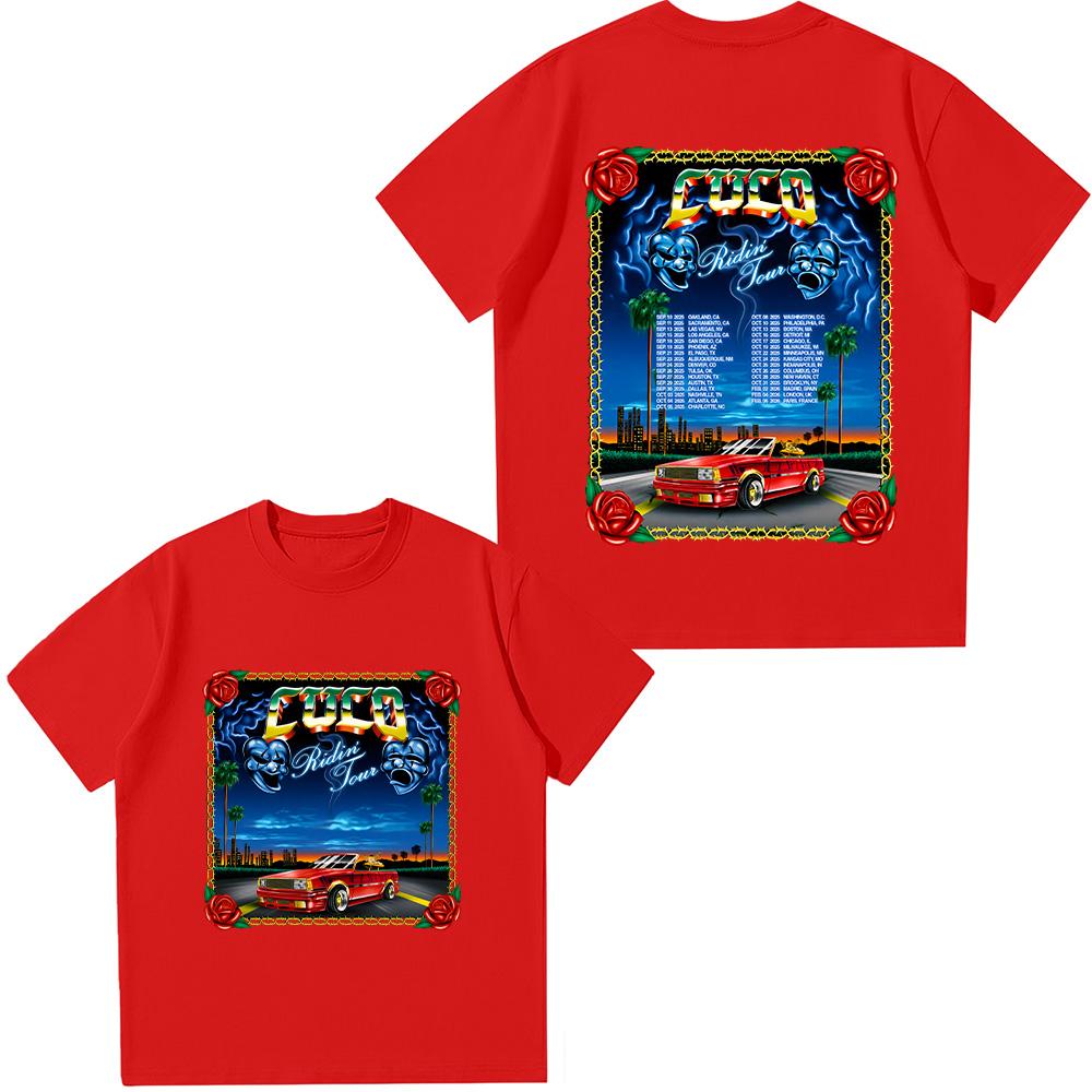 

Cuco Ridin Tour 2025 T Shirts Cuco Merch Cotton Short Sleeve T-shirt Unisex Fashion Crew Neck Top Breathable Comfortable Tees XXL красный