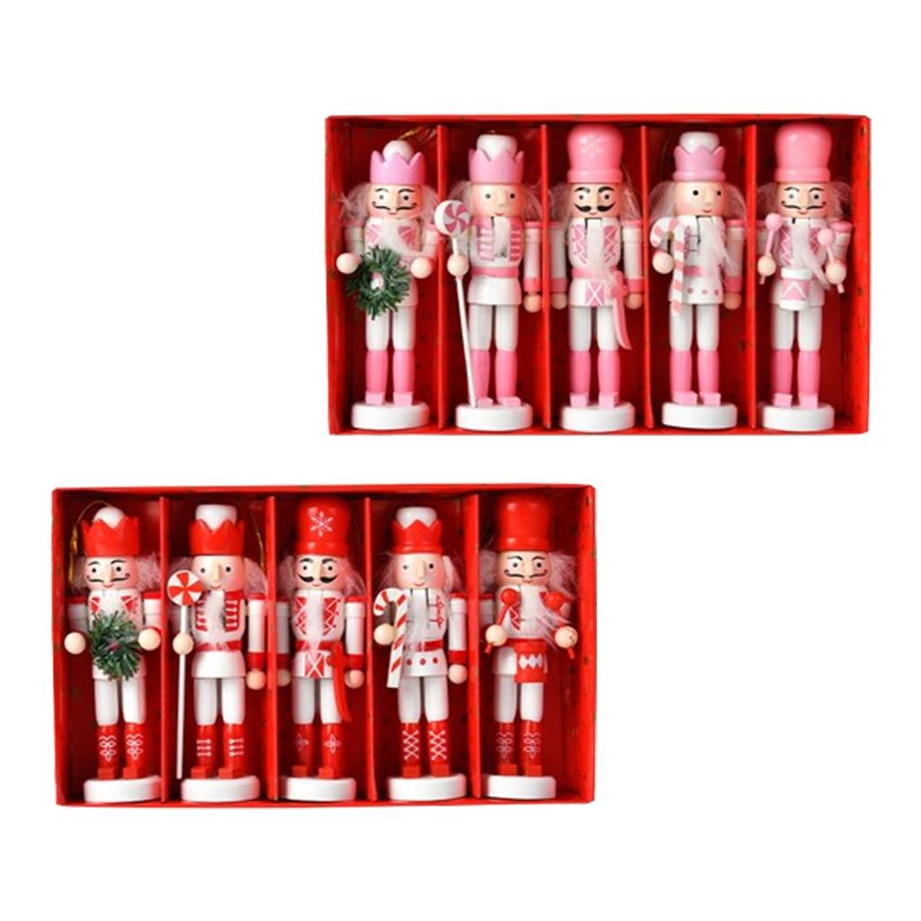 5x Wooden Nutcracker Figures Crafts Tabletop Christmas Hanging Decorations