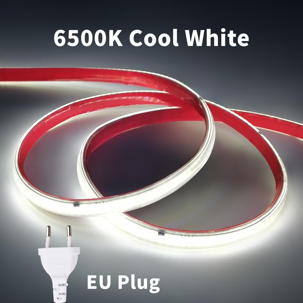 220V COB LED Strip Light 296 LEDs/m High Brightness Waterproof Flexible LED Tape Ribbon for Room Kitchen Outdoor Lighting 230V