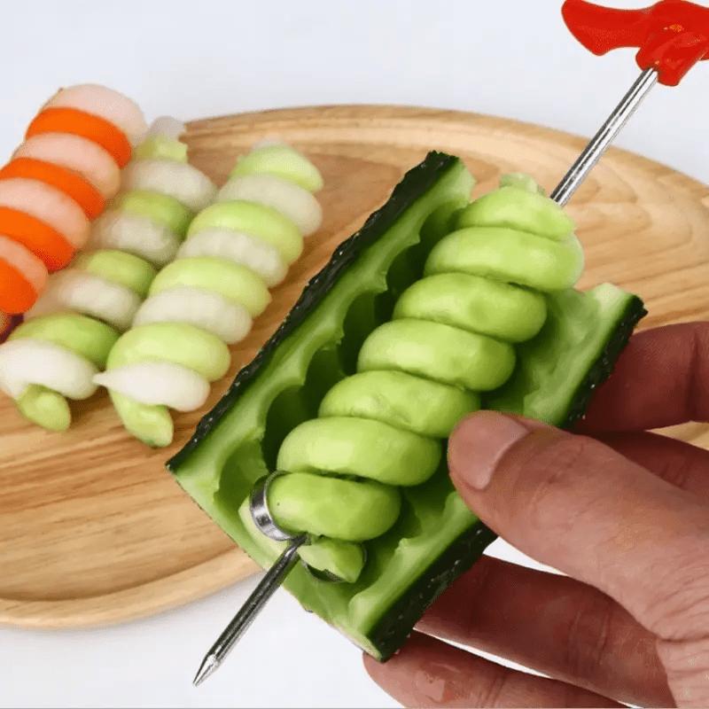 

1Stainless steel spiral vegetable slicer - Manual cutter Suitable for potatoes Carrot Cucumber - Ideal for salad preparation and camping Nordic Red
