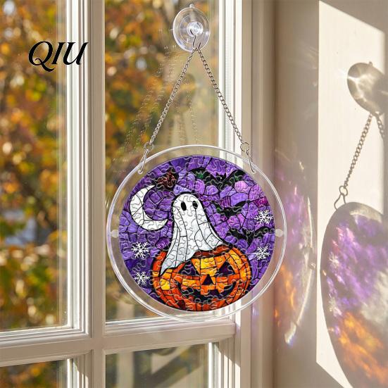 Comfortable Hand Feel Puzzle Halloween Acrylic Suncatcher Window Hanging,7.87 Inch Sun Catcher Adult Activity Decoration Ornament, Ideal for