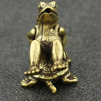 Massive Messing-Frosch-Schildkröten-Figur, Mini-Statue, Räuchergefäß, Ornament, Schreibtisch-Dekoration