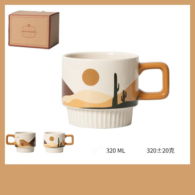 Morandi Kaffeetasse Retro Keramik Hand Kaffeetasse Wasserbecher Frühstückstasse Hohe Optik Pull Flower Tasse Geschenk Kaffeetasse