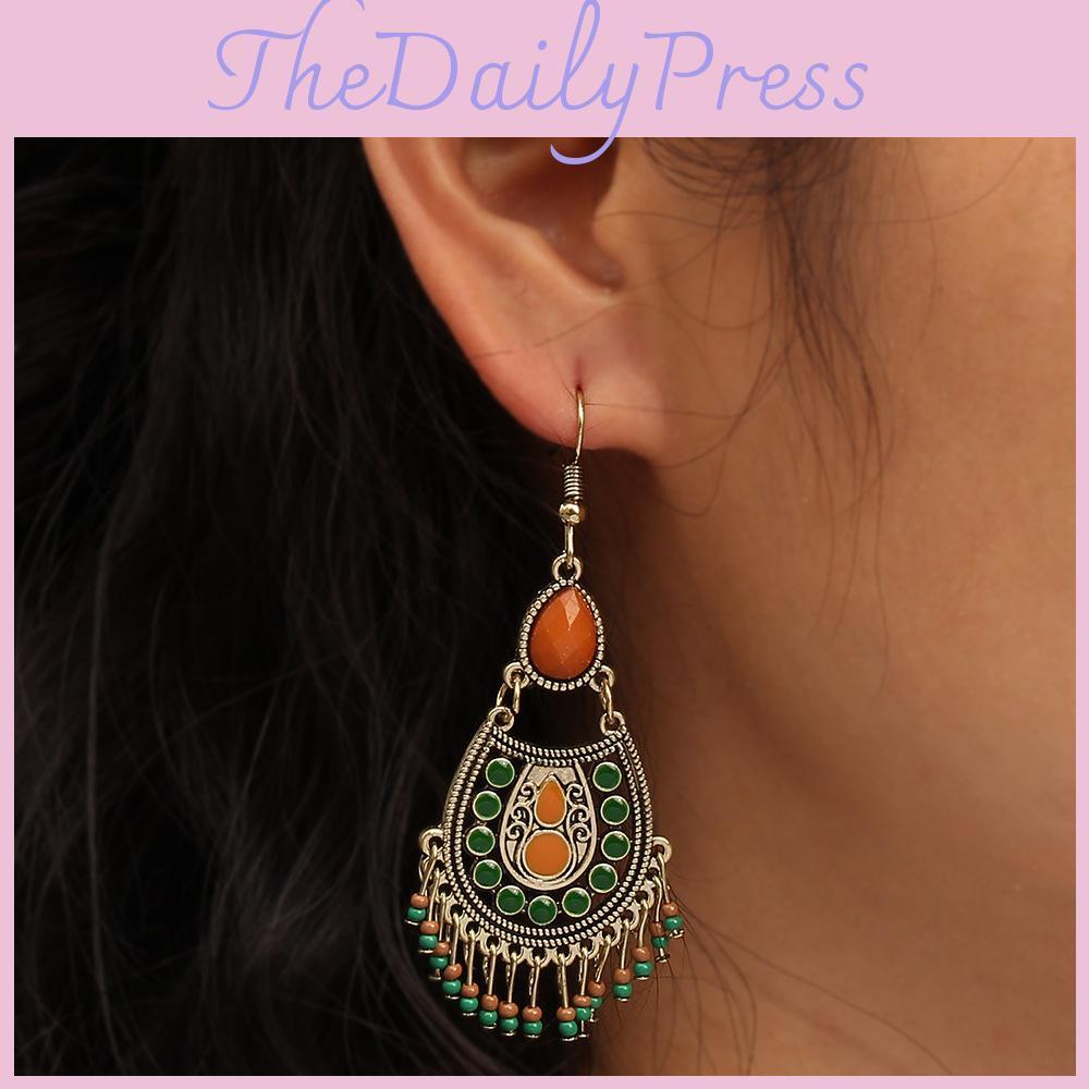 Long Vintage Artistic Drop Earrings With Waterdrop And Dot Jewelry Elements