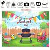 2D BBQ Party Background Cloth, Cartoon Grill and Backyard Decor