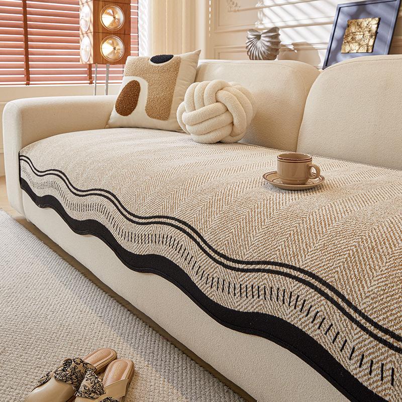Premium Leather Sofa Cushion Plush  New Four-Season Universal Fixed Non-Slip Straight Row Seat Cushion Cover Cloth Cover