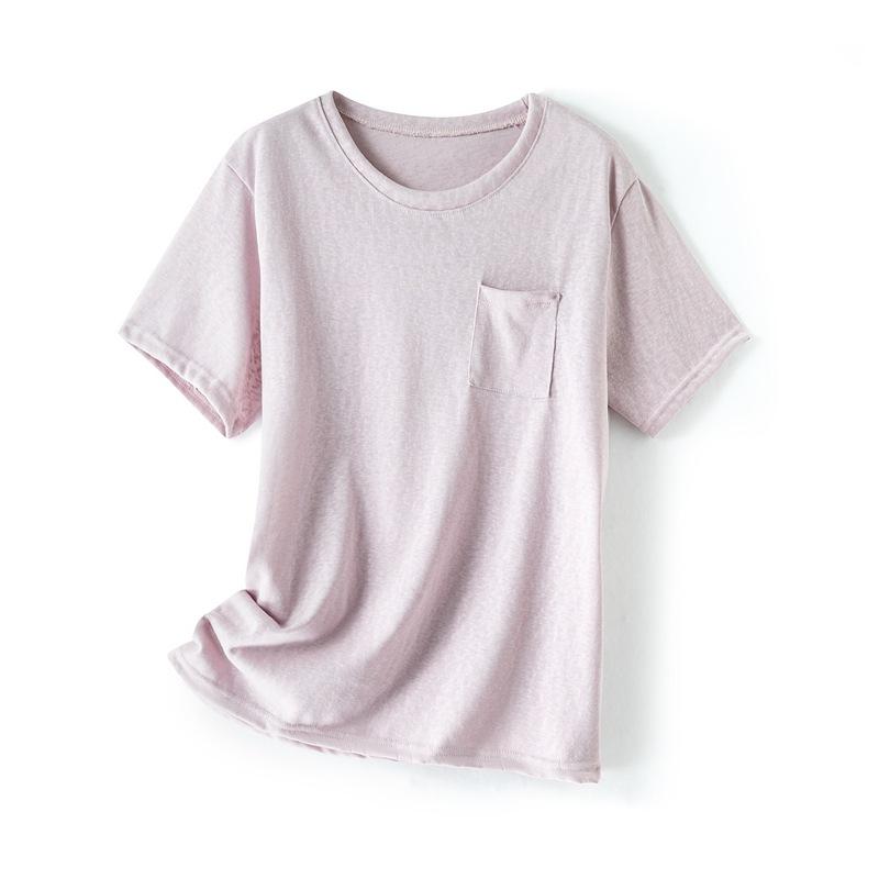 

Новый летний стиль: легкая и свежая футболка с круглым вырезом, карманом и короткими рукавами, универсальный и свободный тонкий топ для женщин XXL фиолетовый/серый