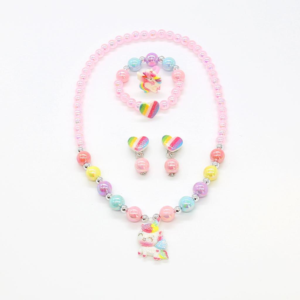 Accesorii Fetițe 2024 Colier Brățară Mărgele Unicorn Curcubeu Set Valoare Accesorii Bebe Fetiță
