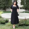 Plus Size Women's Summer Square Neck Simple Split Slim Medium Long Dress