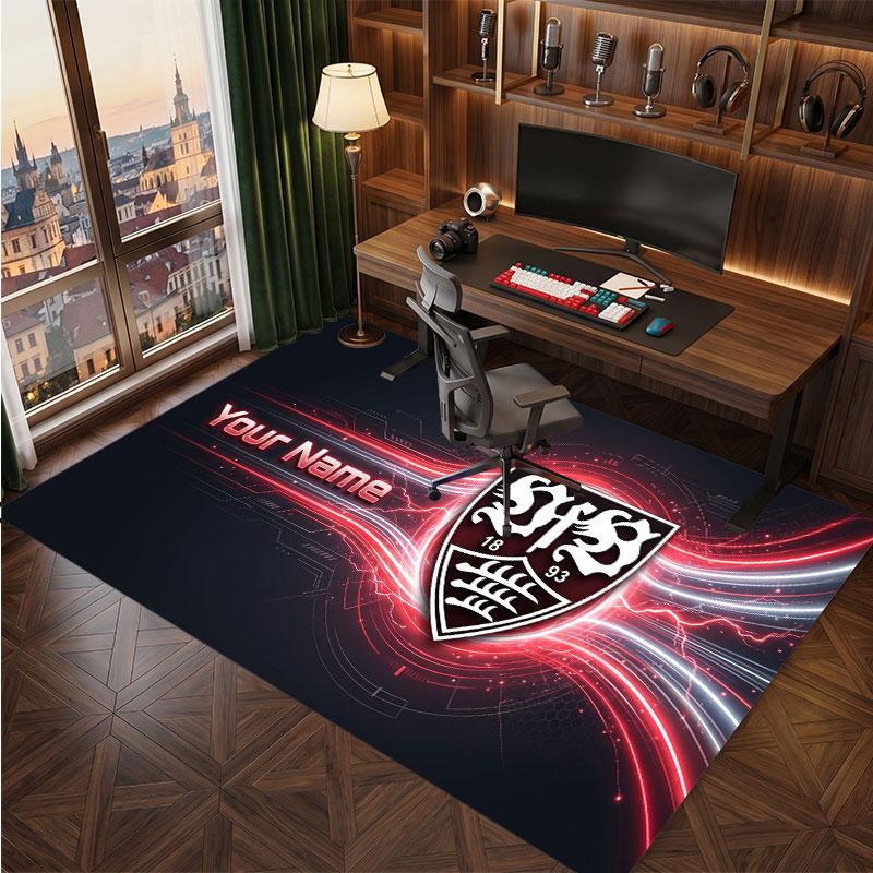 Tappeto in Cristallo Vellutato Personalizzato VfB Stuttgart FC, Stampa Testo Nome Personalizzato, Logo Calcio Morbido Tappetino Antiscivolo Decorazione Casa Regalo