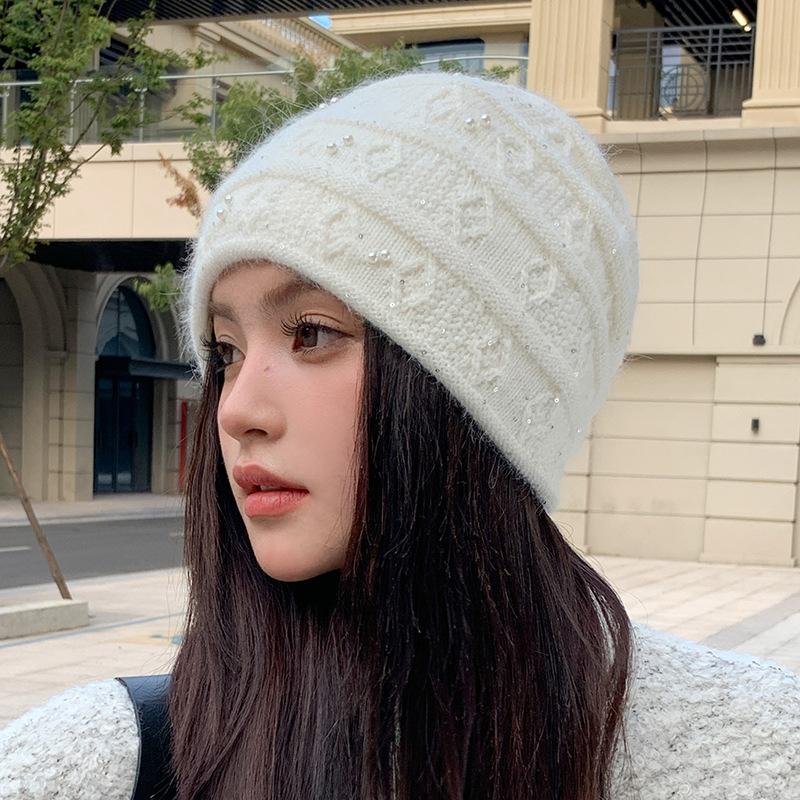 Rabbit Fur Wool Hat Women's Autumn and Winter New Loose Warm Ear Protection Pullover Hat Knitted Hat