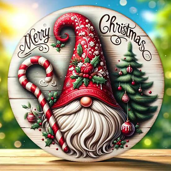 Round Christmas Wooden Wreath Sign Festive Wall Hanging Decor for Indoor Door And Holiday Home Display Crafted Sign