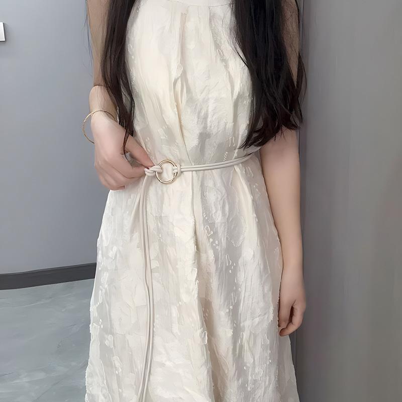 Women Metal Round Ring Leather Rope Knotted Belt Solid Color Long Thin Skinny PU Waistband Female Dress Skirt Decorative Straps