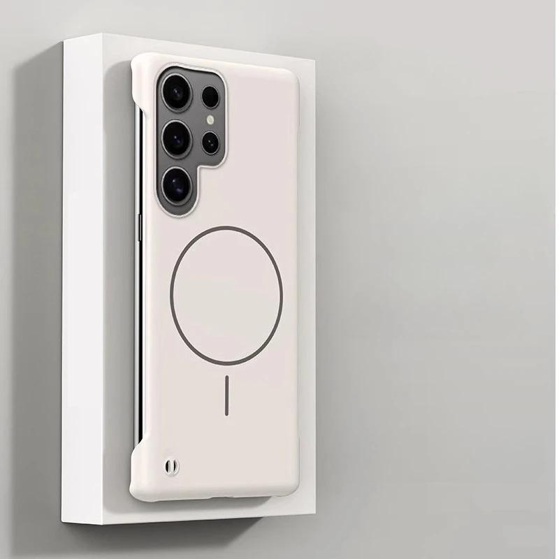 

Для Magsafe Frameless Phone Case для Samsung Galaxy S25 Ultrs S24 FE S23 Plus S22 Ultra Thin Hard Magnetic Wireless Charger Cover Galaxy S23 Ultra белый