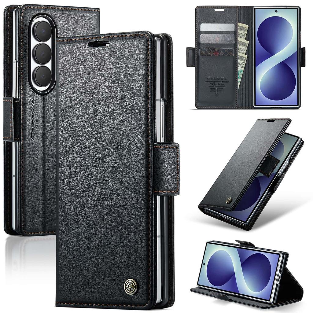 Etui Portfelowe do Samsung Galaxy Z Fold 8 Ultra z Uchwytem na Karty Blokadą RFID Skórzane Podpórka Magnetyczne Zamknięcie Odporne na Wstrząsy Pokrowiec