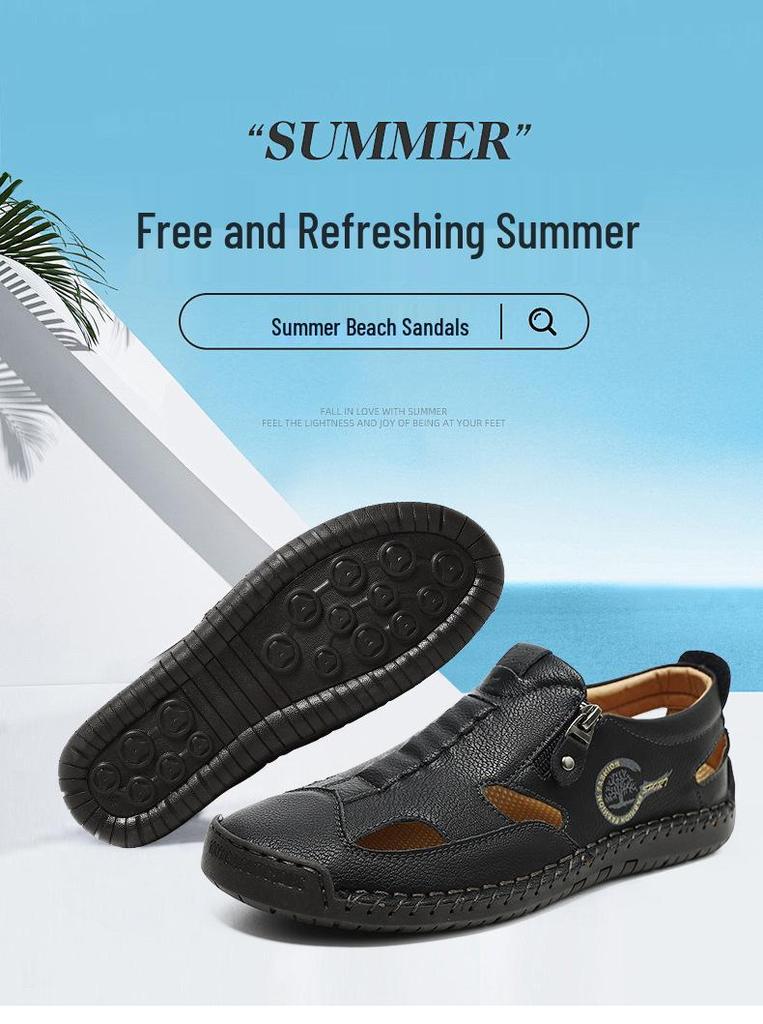 Men's Breathable Stitched Beach Sandals - Wear-resistant Outdoor Sports Style, Big Size Shoes