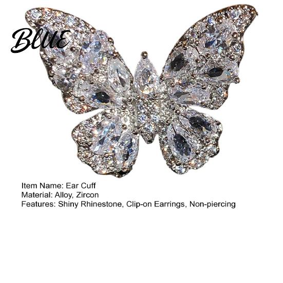 Rhinestone Clip-on Earrings 1 Pc Women Butterfly Ear Cuff Clip-On