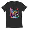 Dean Russo Thoughtful Cat Colorful Pet Kitten Eyes V-Neck T-shirt Neon Cute Kitty Face Cat Lady Gift Idea for Pet Lover Tee