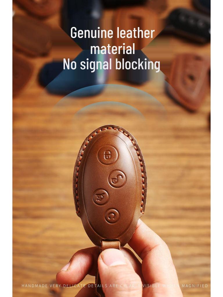 Top Grain Leather Car Key Cover for BYD Qin, Song, & Tang - Retro European/American Style