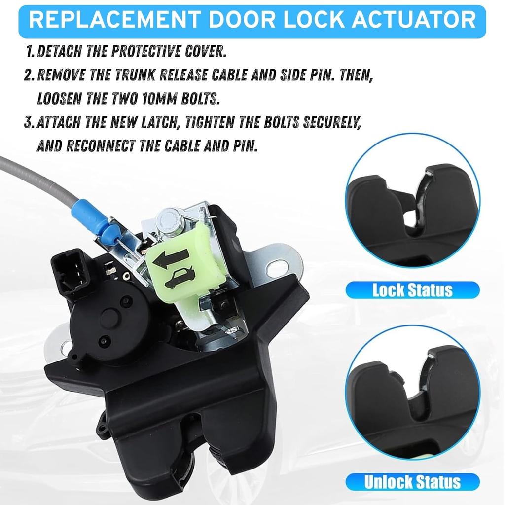 Trunk Latch Lock Actuator 81230-C1010 Compatible with Hyundai Sonata 2015 2016 2017, Rear Tailgate Door Lock Motor with Cable Rod, 3-Pin Connector,
