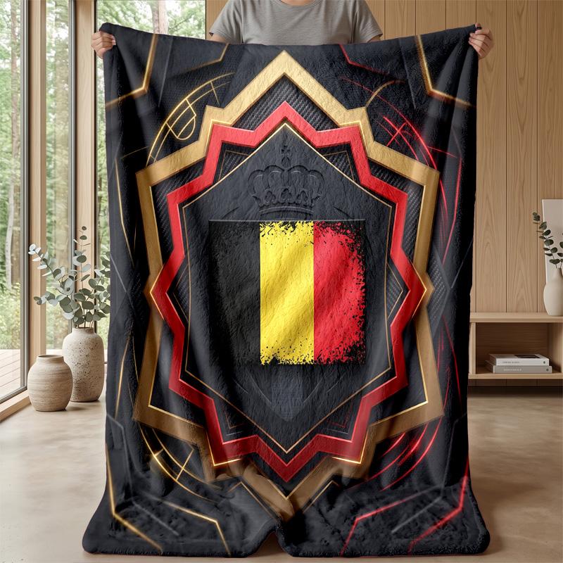 Belgium Football Printed Flannel Blanket Skin Friendly Warm Decorative Throw for Indoor Couch Bed Daily Use