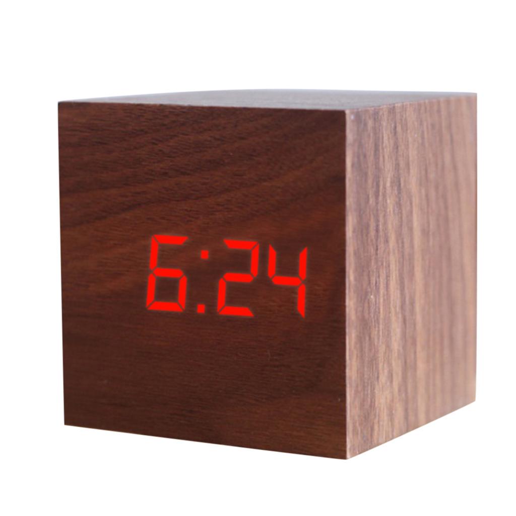 Buy Cube wooden LED Alarm Clock Temperature Sounds Control electronic