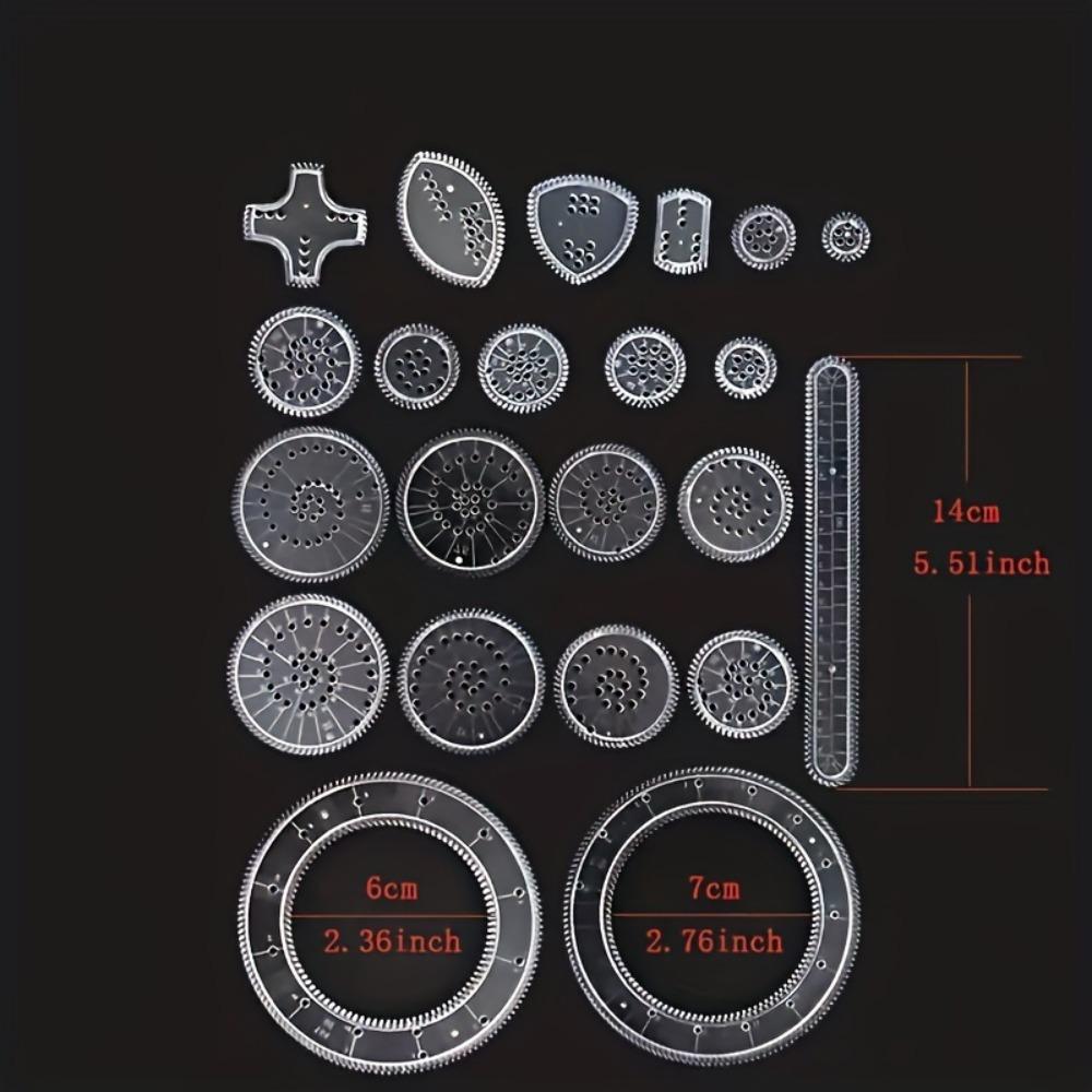 [Multifunktionelles Lineal] 22 Stück/Set Multifunktionelles Lineal | Transparente magische Schablone zur Erstellung atemberaubender Spiraldiagramme