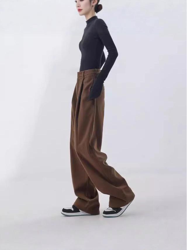 Women's Retro Wide-Leg Slimming Maillard Casual Pants