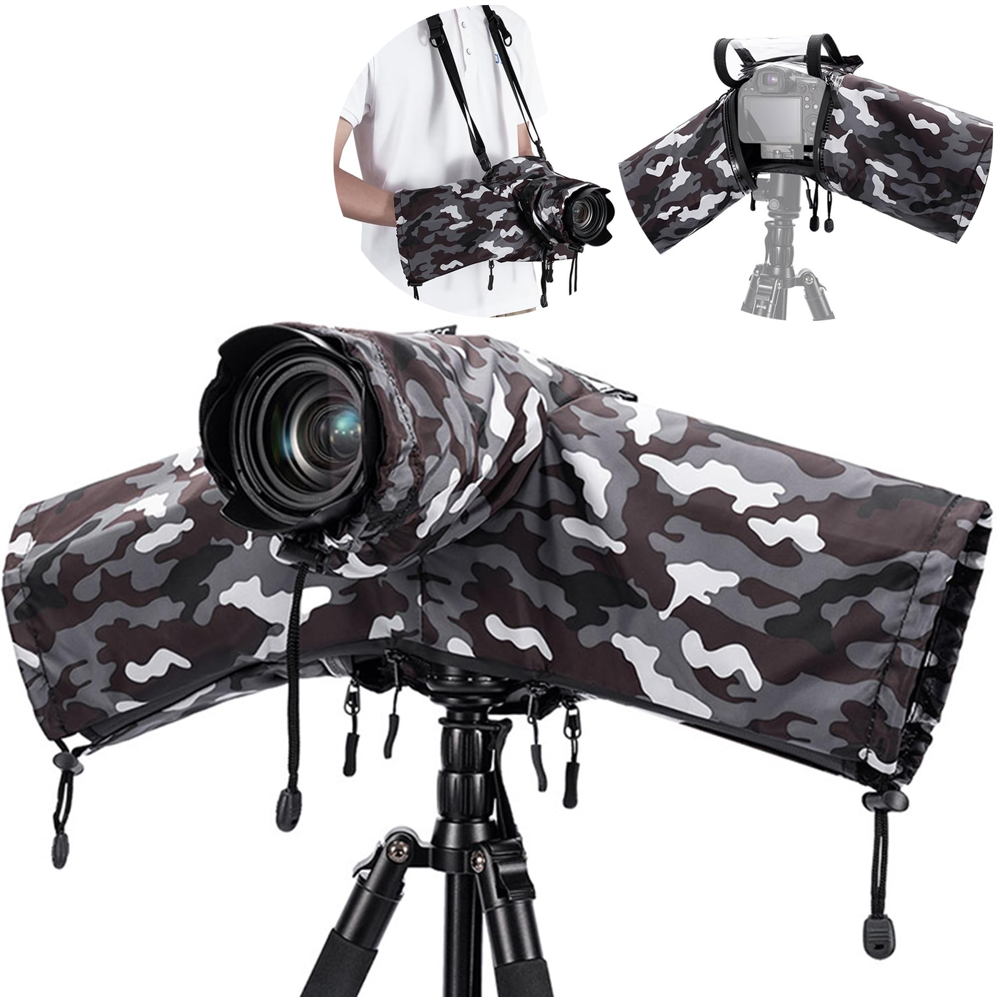 

[Can be attached to a camera strap] JJC Camera Raincoat Rain Cover [Transparent window can be opened and closed] Camera + lens size ≤18x14x23cm