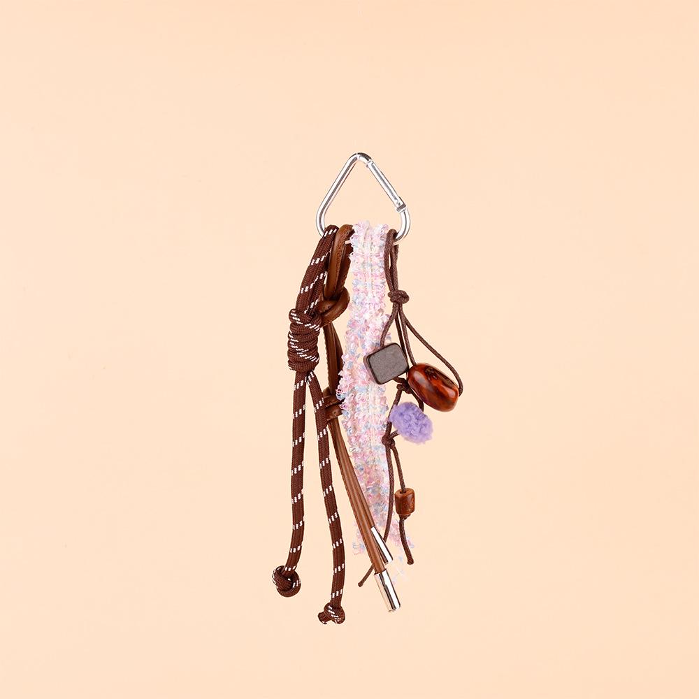 Vintage Miu Styl Přírodní Dřevěný Korálek Pletený Klíčenka Taška Přívěsek & Auto Přívěsek