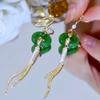 Zircon Chalcedony Fringed Ear Hook New Chinese Retro Guochao Earrings Light Luxury High-end Temperament Earrings